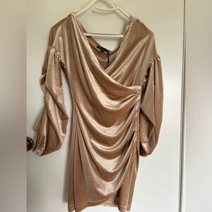 Champagne coloured ruched cocktail dress